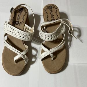 Mudd White Strappy Crochet Cork Platform Wedge Sandals
